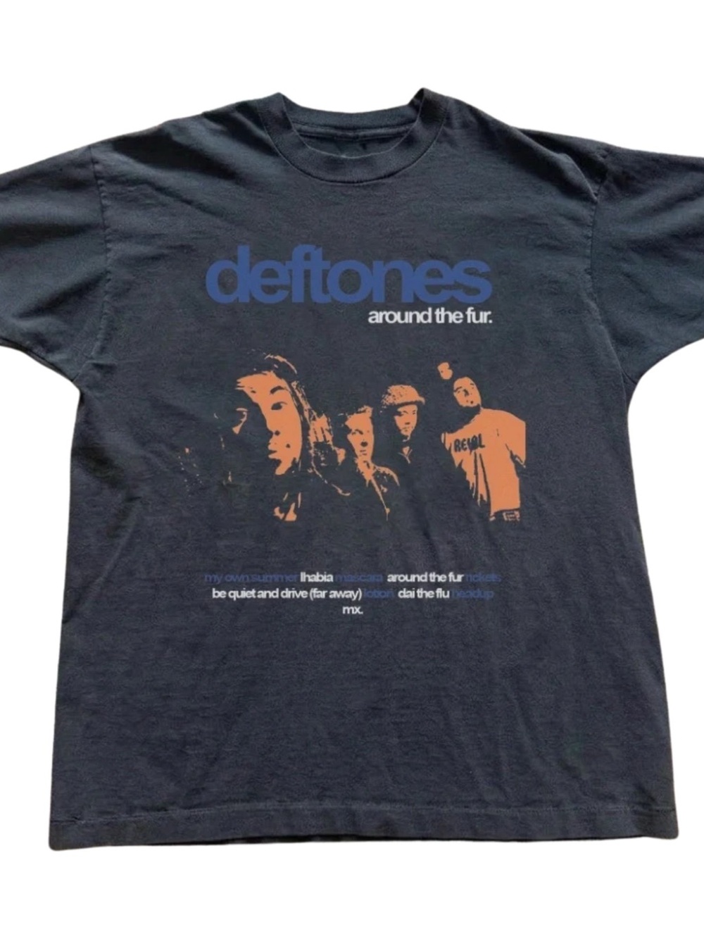 Gildan Black Deftones "around the fur" Graphic Tee with Blue and Orange Print